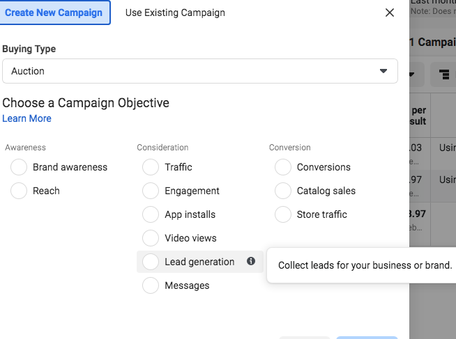 objectif campagne facebook