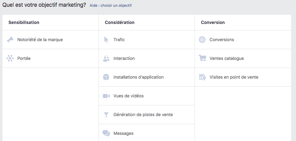 facebook campagne objectif