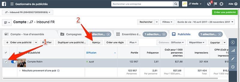 activer publicité facebook